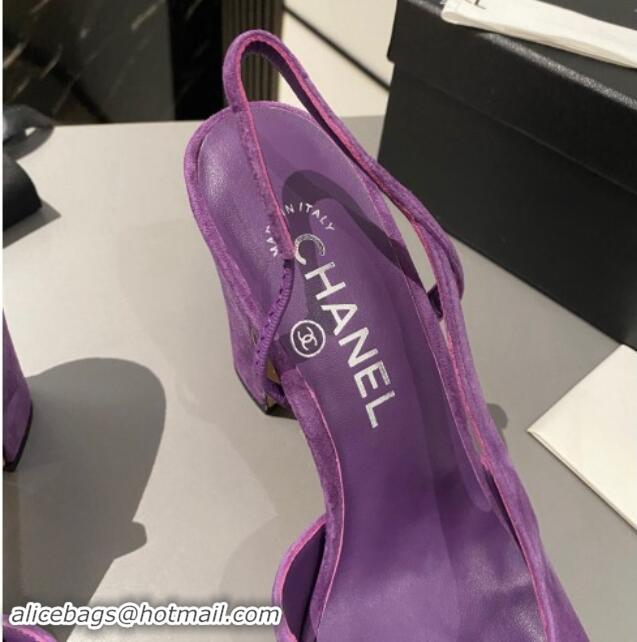 Luxurious Chanel Suede Slingback Pumps 9cm G45509 Purple 1121124