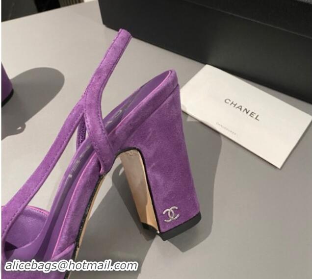 Luxurious Chanel Suede Slingback Pumps 9cm G45509 Purple 1121124