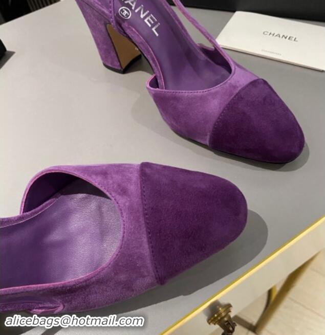 Luxurious Chanel Suede Slingback Pumps 9cm G45509 Purple 1121124