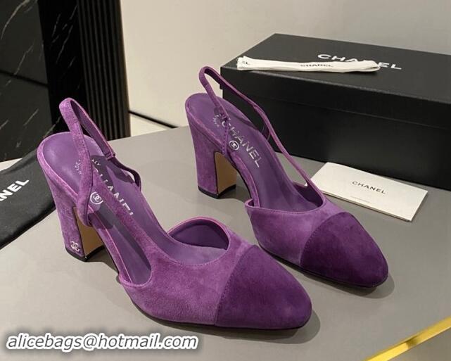 Luxurious Chanel Suede Slingback Pumps 9cm G45509 Purple 1121124