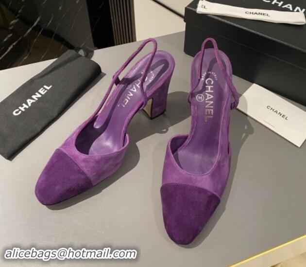 Luxurious Chanel Suede Slingback Pumps 9cm G45509 Purple 1121124