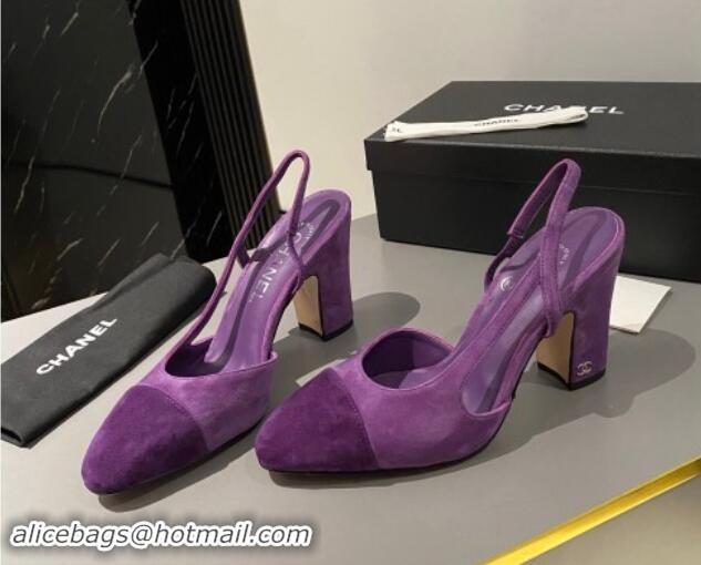 Luxurious Chanel Suede Slingback Pumps 9cm G45509 Purple 1121124