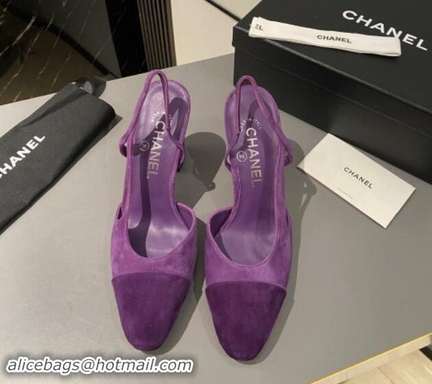 Luxurious Chanel Suede Slingback Pumps 9cm G45509 Purple 1121124