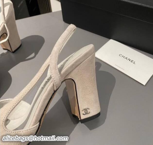 Shop Cheap Chanel Suede Slingback Pumps 9cm G45509 Beige/Grey 1121125