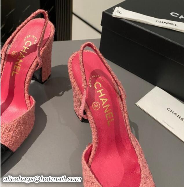 Duplicate Chanel Tweed & Patent Leather Slingback Pumps 9cm G45509 Pink 121126