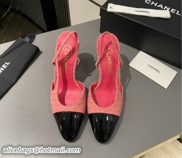 Duplicate Chanel Tweed & Patent Leather Slingback Pumps 9cm G45509 Pink 121126