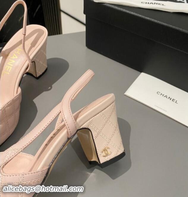 Grade Chanel Quilted Lambskin Slingback Pumps 6.5cm G31318 Light Pink 1121127