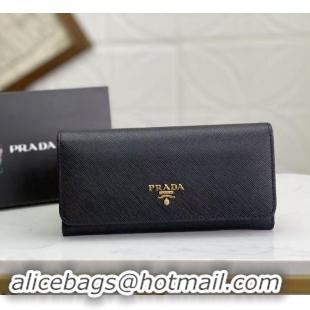 Famous Brand Prada Large Saffiano Leather Wallet 1MH132 Black