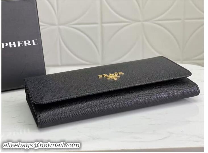 Famous Brand Prada Large Saffiano Leather Wallet 1MH132 Black