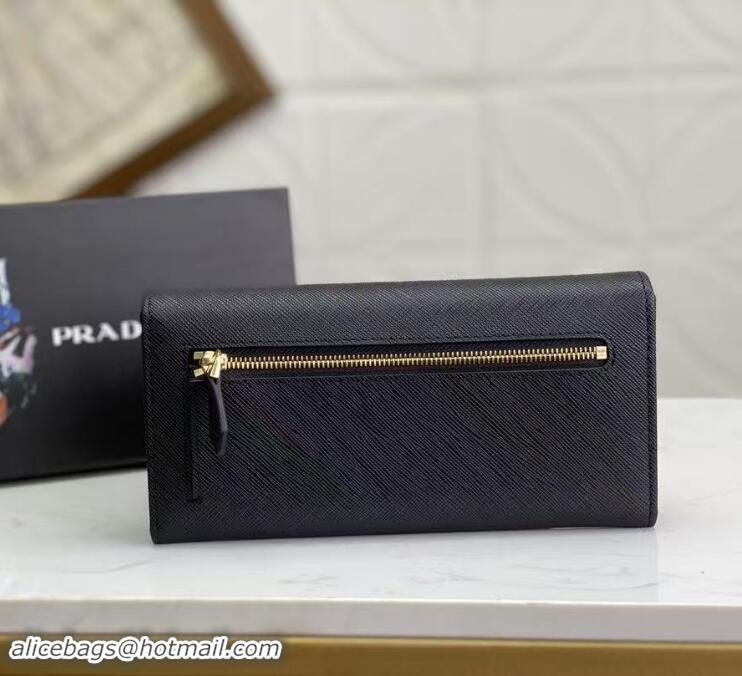 Famous Brand Prada Large Saffiano Leather Wallet 1MH132 Black