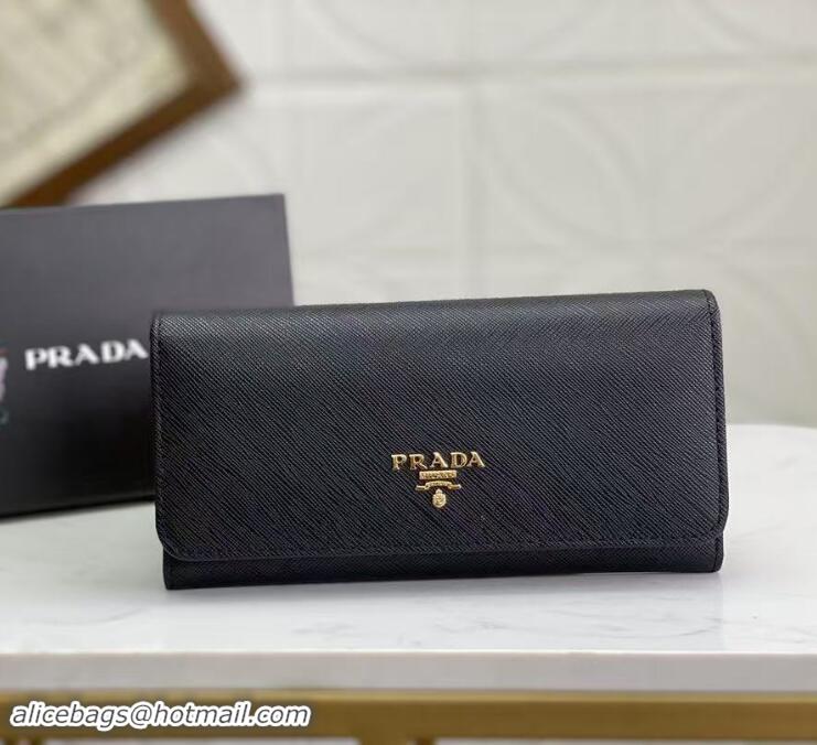 Famous Brand Prada Large Saffiano Leather Wallet 1MH132 Black