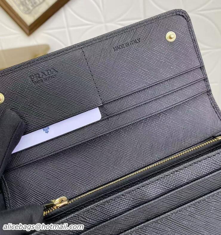 Famous Brand Prada Large Saffiano Leather Wallet 1MH132 Black