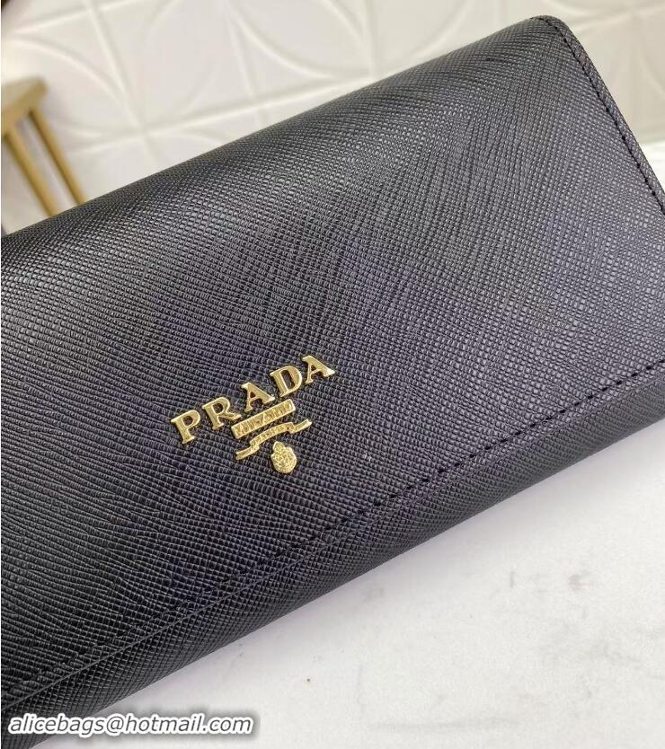 Famous Brand Prada Large Saffiano Leather Wallet 1MH132 Black