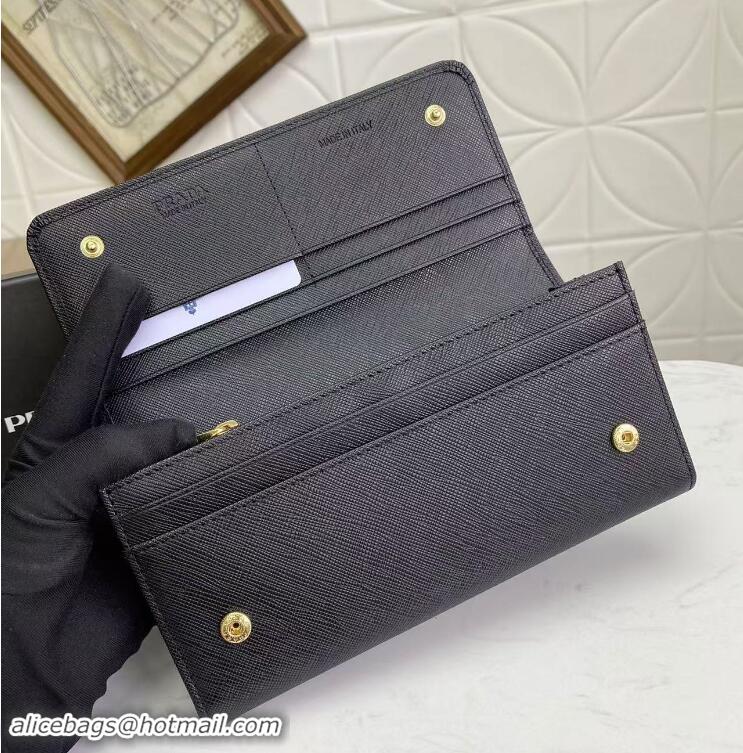 Famous Brand Prada Large Saffiano Leather Wallet 1MH132 Black