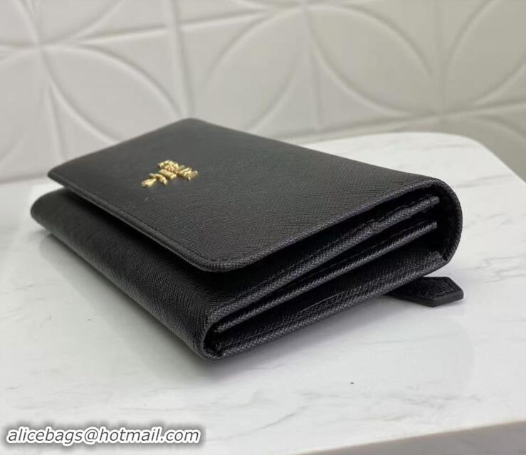 Famous Brand Prada Large Saffiano Leather Wallet 1MH132 Black