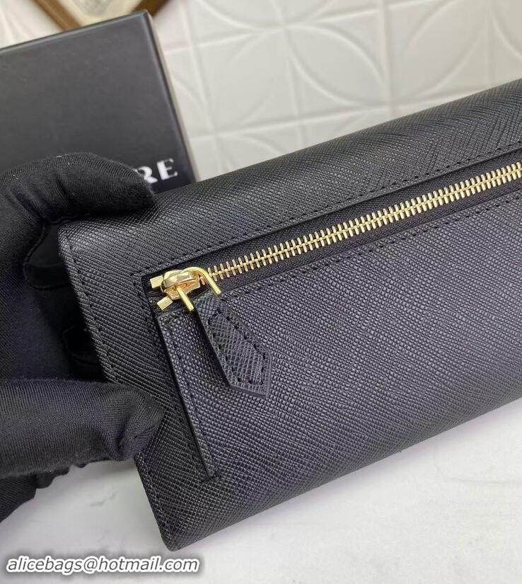 Famous Brand Prada Large Saffiano Leather Wallet 1MH132 Black