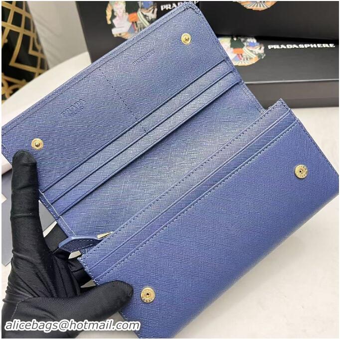 Top Design Prada Large Saffiano Leather Wallet 1MH132 Blue