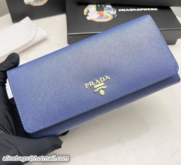 Top Design Prada Large Saffiano Leather Wallet 1MH132 Blue