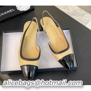 Stylish Chanel Lambskin & Patent Calfskin Slingback Flats G46000 Beige 121137