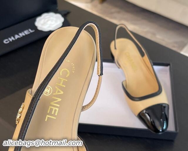 Stylish Chanel Lambskin & Patent Calfskin Slingback Flats G46000 Beige 121137