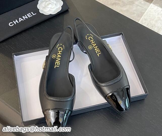 1:1 aaaaa Chanel Lambskin & Patent Calfskin Slingback Flats G46000 Black 1121139