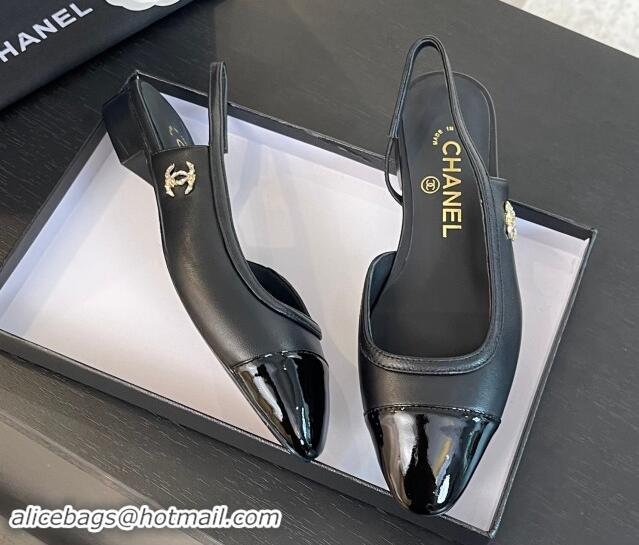 1:1 aaaaa Chanel Lambskin & Patent Calfskin Slingback Flats G46000 Black 1121139