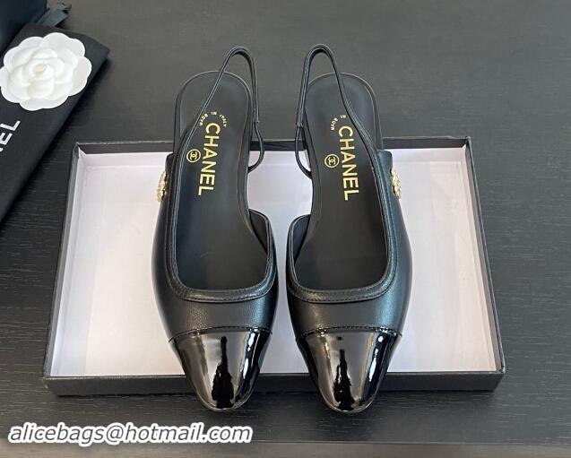 1:1 aaaaa Chanel Lambskin & Patent Calfskin Slingback Flats G46000 Black 1121139