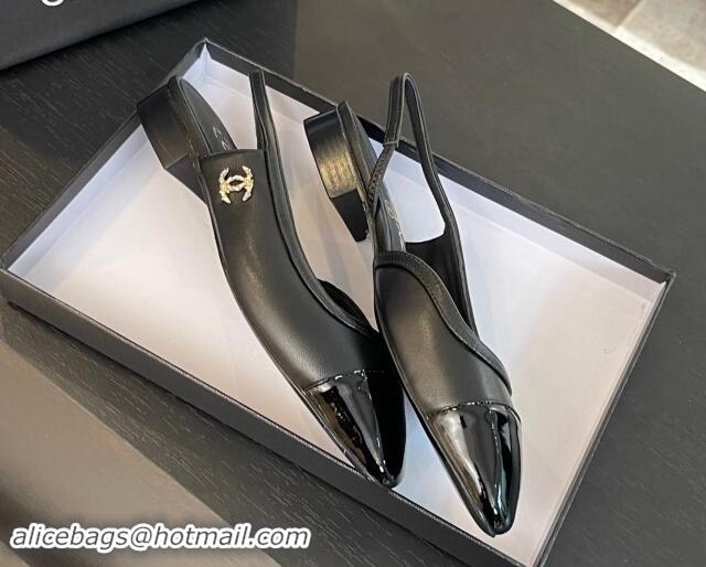 1:1 aaaaa Chanel Lambskin & Patent Calfskin Slingback Flats G46000 Black 1121139