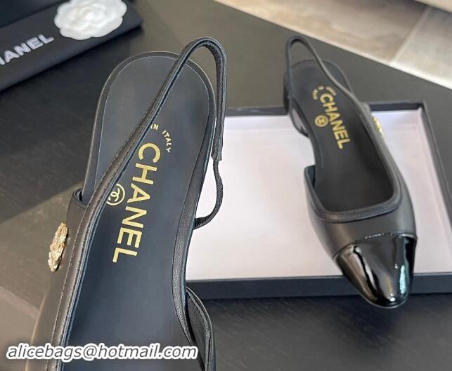 1:1 aaaaa Chanel Lambskin & Patent Calfskin Slingback Flats G46000 Black 1121139