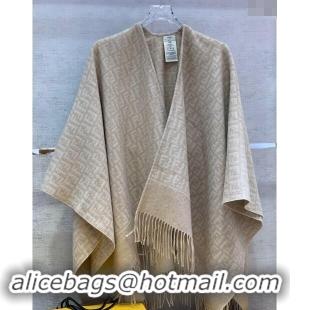 Discount Fendi Wool Cashmere FF Cape F0111 Beige 2024