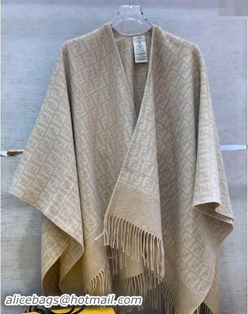 Discount Fendi Wool Cashmere FF Cape F0111 Beige 2024