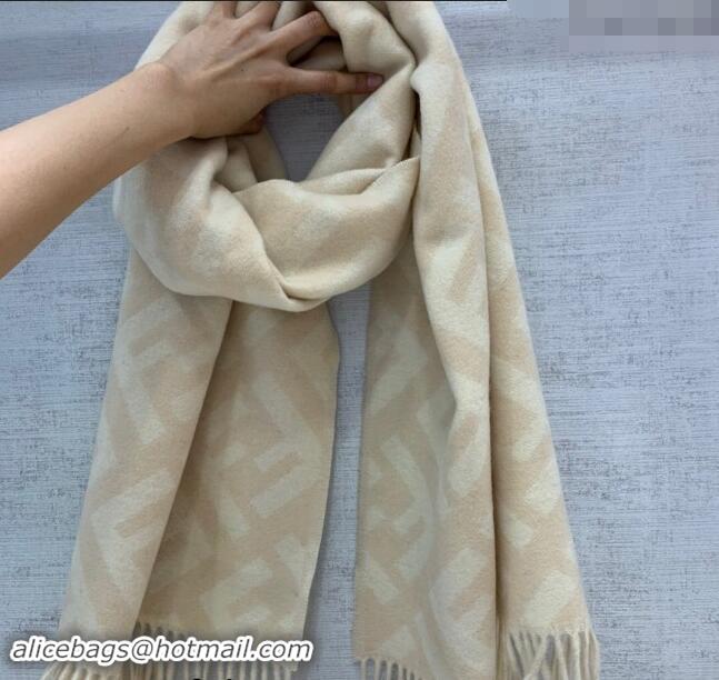 Famous Brand Fendi Cashmere Long Scarf with Fringe 45x170cm F0111 Beige/White 2024