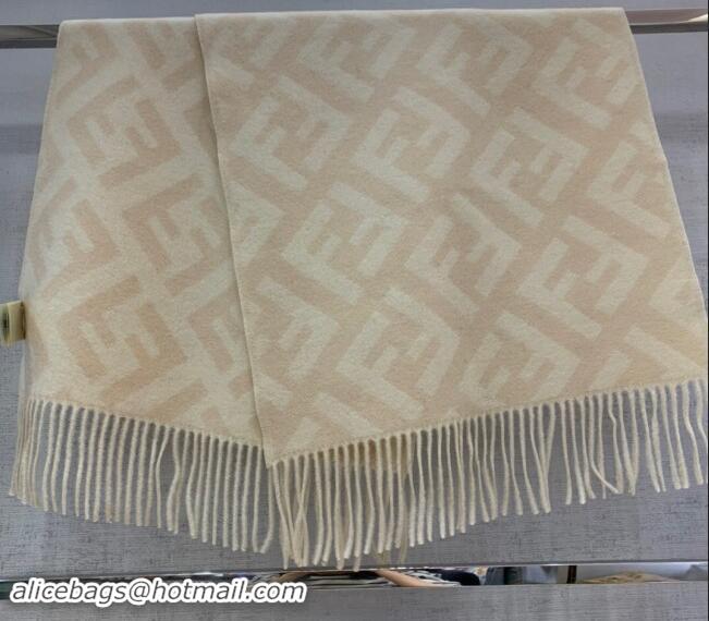 Famous Brand Fendi Cashmere Long Scarf with Fringe 45x170cm F0111 Beige/White 2024