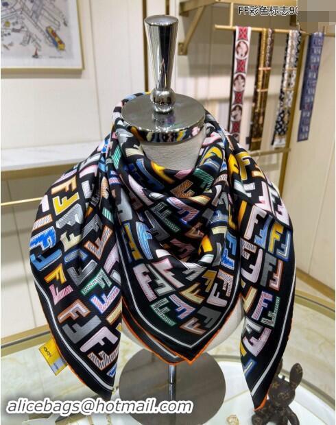 Good Product Fendi Silk Sqaure Scarf 90x90cm F0514 Black 2024