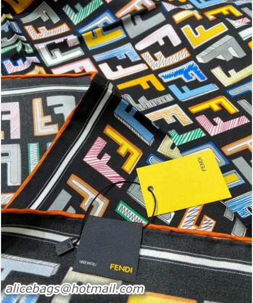 Good Product Fendi Silk Sqaure Scarf 90x90cm F0514 Black 2024