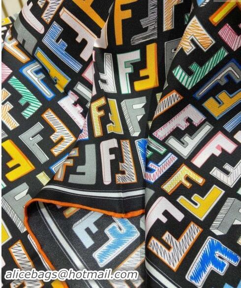 Good Product Fendi Silk Sqaure Scarf 90x90cm F0514 Black 2024