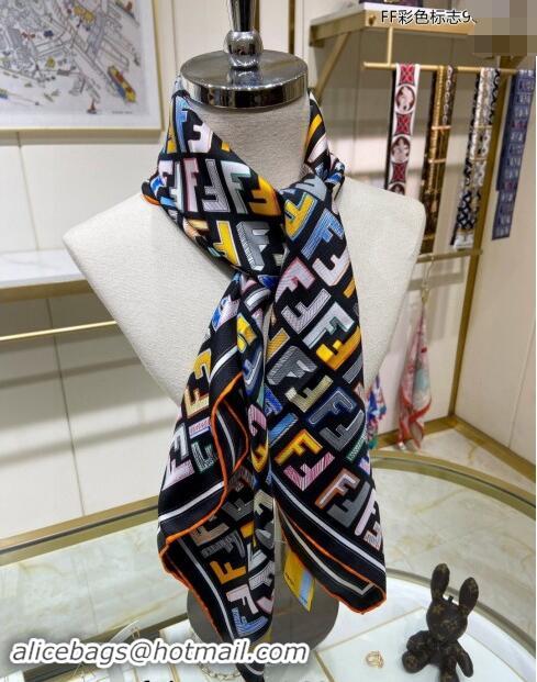 Good Product Fendi Silk Sqaure Scarf 90x90cm F0514 Black 2024