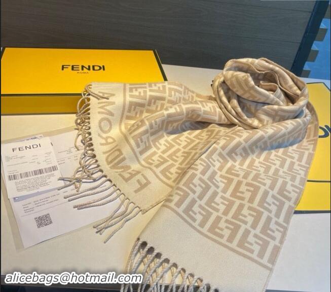 Luxury Discount Fendi Wool Cashmere FF Long Scarf 30x180cm F1021 Beige 2024