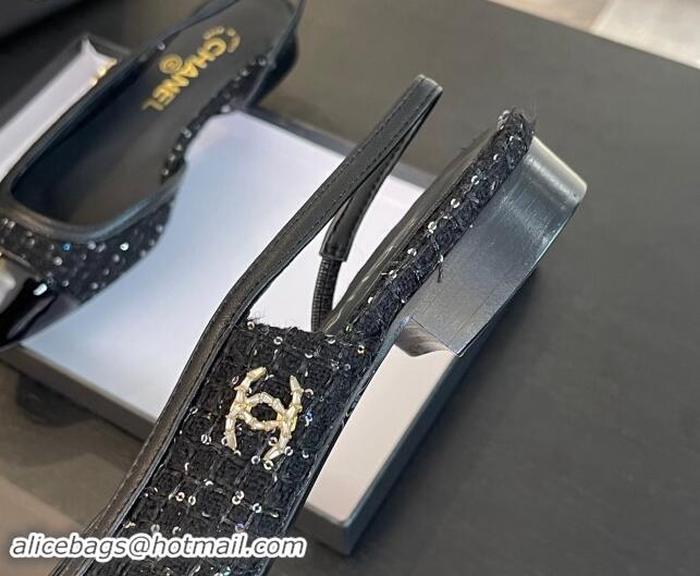 Unique Style Chanel Tweed & Patent Calfskin Slingback Flats G46000 Black/Sequins 1121141