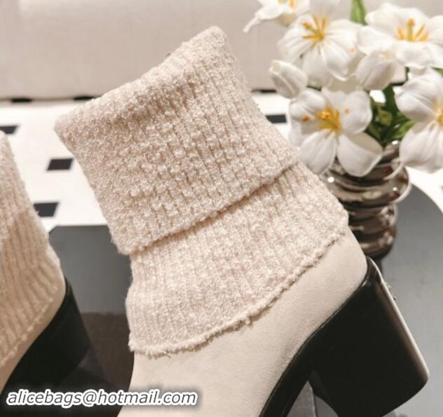 Best Grade Chanel Suede & Knit Ankle Boots White 121156