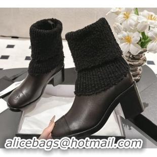 Top Grade Chanel Calfskin & Knit Ankle Boots Black 121158