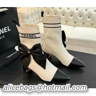 Cheap Price Chanel Knit Ankle Boots with Maxi Bow White 121160