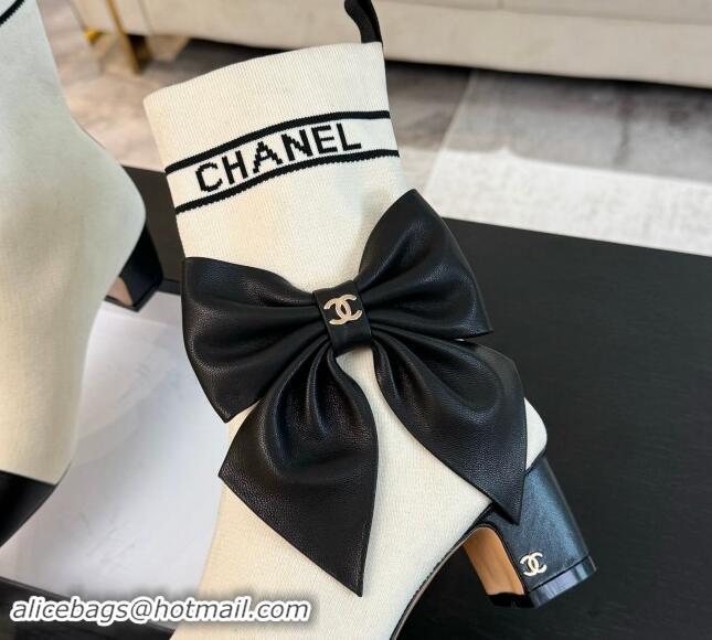 Cheap Price Chanel Knit Ankle Boots with Maxi Bow White 121160