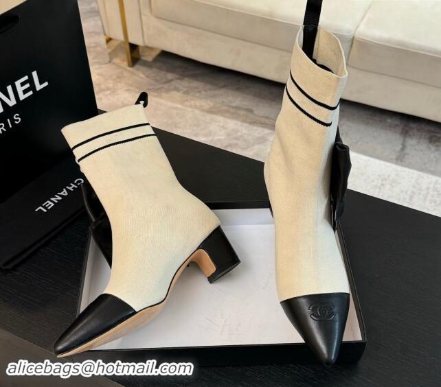 Cheap Price Chanel Knit Ankle Boots with Maxi Bow White 121160