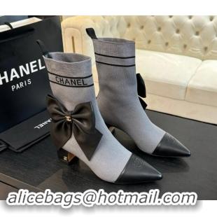 Pretty Style Chanel Knit Ankle Boots with Maxi Bow Grey 1121161