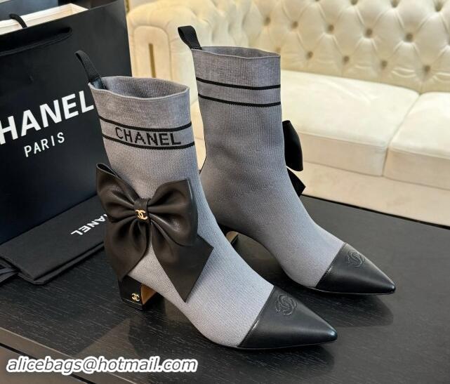 Pretty Style Chanel Knit Ankle Boots with Maxi Bow Grey 1121161