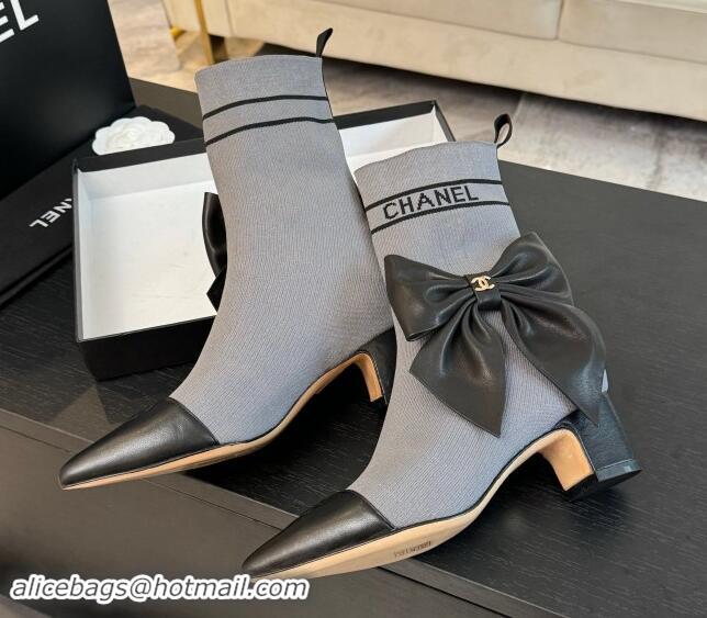 Pretty Style Chanel Knit Ankle Boots with Maxi Bow Grey 1121161