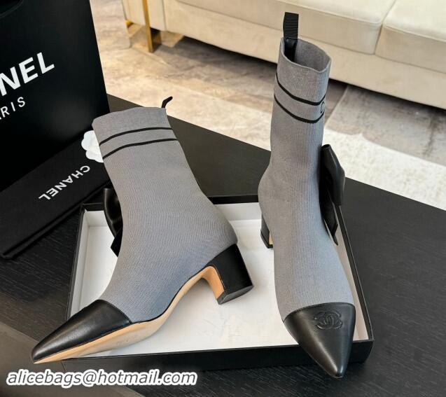 Pretty Style Chanel Knit Ankle Boots with Maxi Bow Grey 1121161