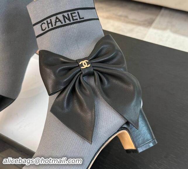 Pretty Style Chanel Knit Ankle Boots with Maxi Bow Grey 1121161