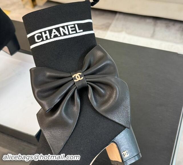 Luxury Cheap Chanel Knit Ankle Boots with Maxi Bow Black 1121162